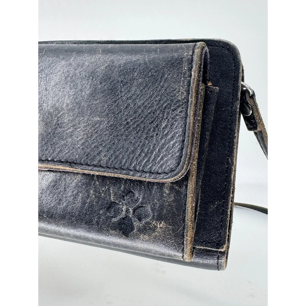 Patricia Nash Vintage Distressed Leather Crossbody Wallet Black Organizer